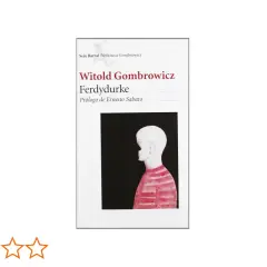 Okładka książki "Ferdydurke" Witolda Gombrowicza. Stylizowana ilustracja przedstawia profil młodej osoby w pasiastej koszulce.