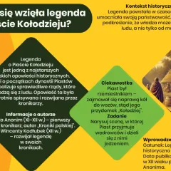 Legenda o Piaście Kołodzieju, rzemieślniku, który naprawiał koła, symbolizuje początki dynastii Piastów.