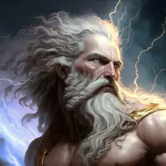 Potężny, siwowłosy mężczyzna z brodą, otoczony błyskawicami. Uosabia archetyp w mitologii jako władca niebios.