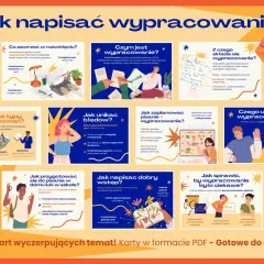 Grafika wyjaśnia, co to jest wypracowanie, jak je napisać, jakie są jego typy i czego unikać.