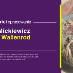 Ilustracja przedstawia scenę z epoki Konrada Wallenroda, z dramatyczną postacią w centrum.
