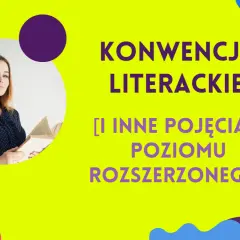 Kobieta z książką, logo "baba od polskiego". Temat: konwencja literacka co to jest i inne pojęcia z poziomu rozszerzonego.