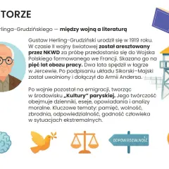 Gustaw Herling-Grudziński, autor opowiadający o innym świecie rozdziały, spędził 5 lat w łagrze. Jego twórczość to dzienniki, eseje, opowiadania.