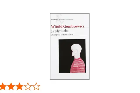 Okładka książki "Ferdydurke" Witolda Gombrowicza. Stylizowana ilustracja przedstawia profil młodej osoby w pasiastej koszulce.