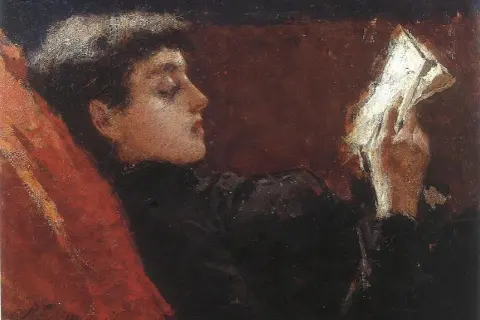 Portret kobiety w czarnej sukni, czytającej list. W jej oczach widać tęsknotę, jak u Pani Bovary w tamtej epoce.