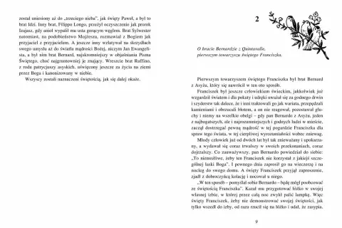 Ilustracja przedstawia ptaki i kwiatki świętego Franciszka z Asyżu, symbolizujące jego miłość do natury i stworzenia.