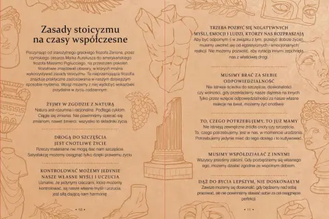 Zasady stoicyzmu w literaturze: filozofia Zenona, Marka Aureliusza i P. Pigliucciego, praktyczne wskazówki na co dzień.