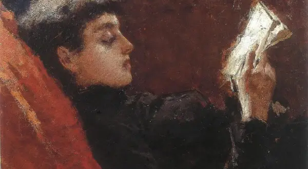 Portret kobiety w czarnej sukni, czytającej list. W jej oczach widać tęsknotę, jak u Pani Bovary w tamtej epoce.