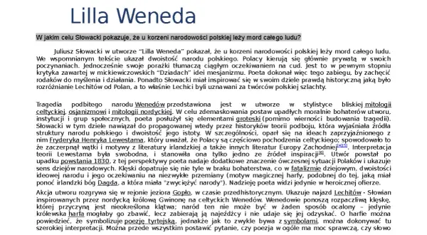 Juliusz Słowacki w "Lilli Wenedzie" ukazuje korzenie polskiej narodowości. Streszczenie utworu.