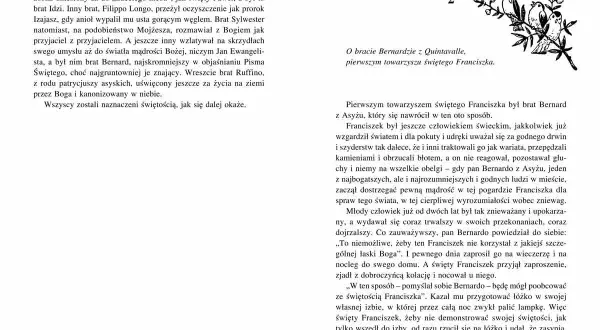 Ilustracja przedstawia ptaki i kwiatki świętego Franciszka z Asyżu, symbolizujące jego miłość do natury i stworzenia.