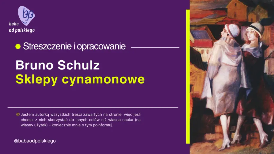 Streszczenie "Sklepy cynamonowe" Brunona Schulza. Obraz przedstawia dwie kobiety w strojach z epoki na tle malowniczej uliczki.