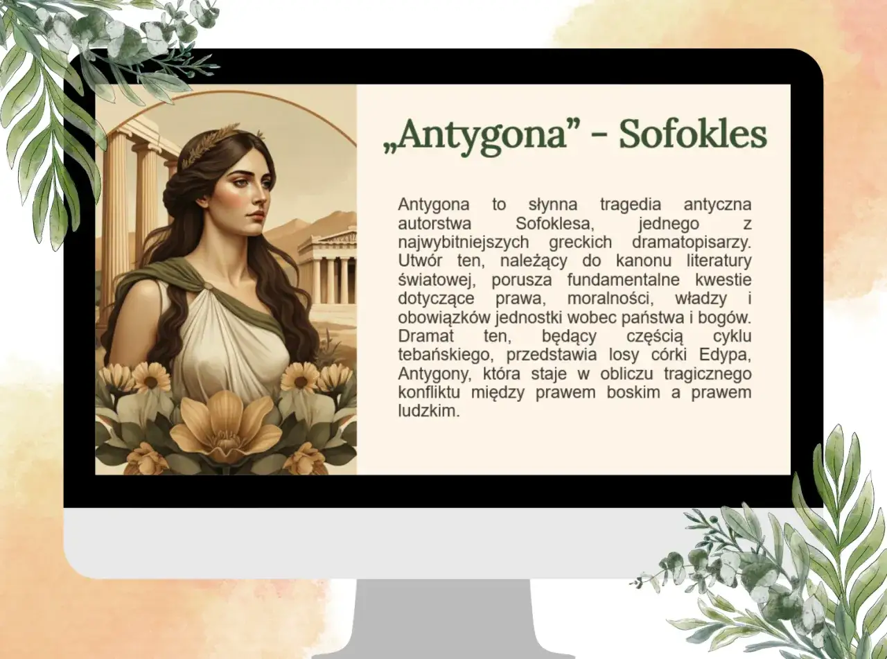 Antygona Sofoklesa: obraz kobiety w antycznej Grecji, ukazujący co to tragizm w Antygonie – konflikt praw boskich i ludzkich.