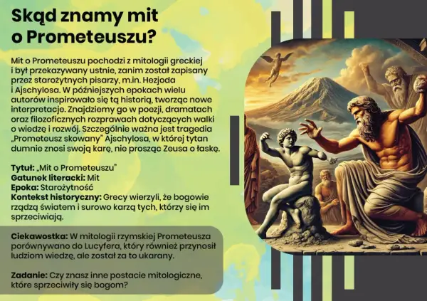 Ajschylos napisał mit o Prometeuszu, przedstawiony na obrazie jako tytan skazany na wieczne męki.